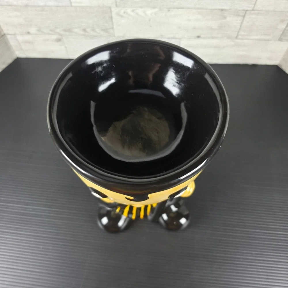 Halloween Vampire Dracula Ceramic Planter Candy Bowl Black Red Yellow 7 Inch